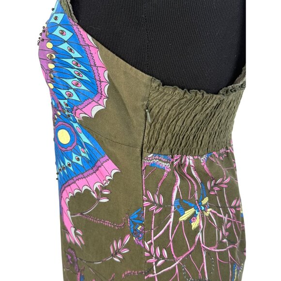 RARE VTG Free People Green Butterfly Mini Dress 10| Whimsigoth Boho Fairy Grunge - Picture 6 of 16